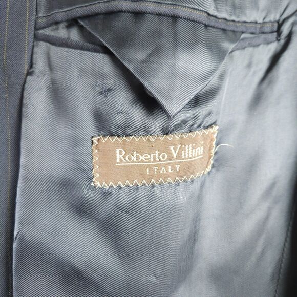 Roberto Villini Mens 42L Navy Pinstripe Super 100s Wool Sports Coat Blazer Italy - Picture 6 of 11